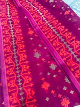 Bengal Jamdani Semi - Soft Cotton Saree in Magenta & Orange, Festive - Saree - Aakritee - S10669